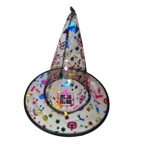 Chapéu De Bruxa Tule Preto Com Desenhos Coloridos Chapéu De Bruxa Tule Preto Com Desenhos Coloridos